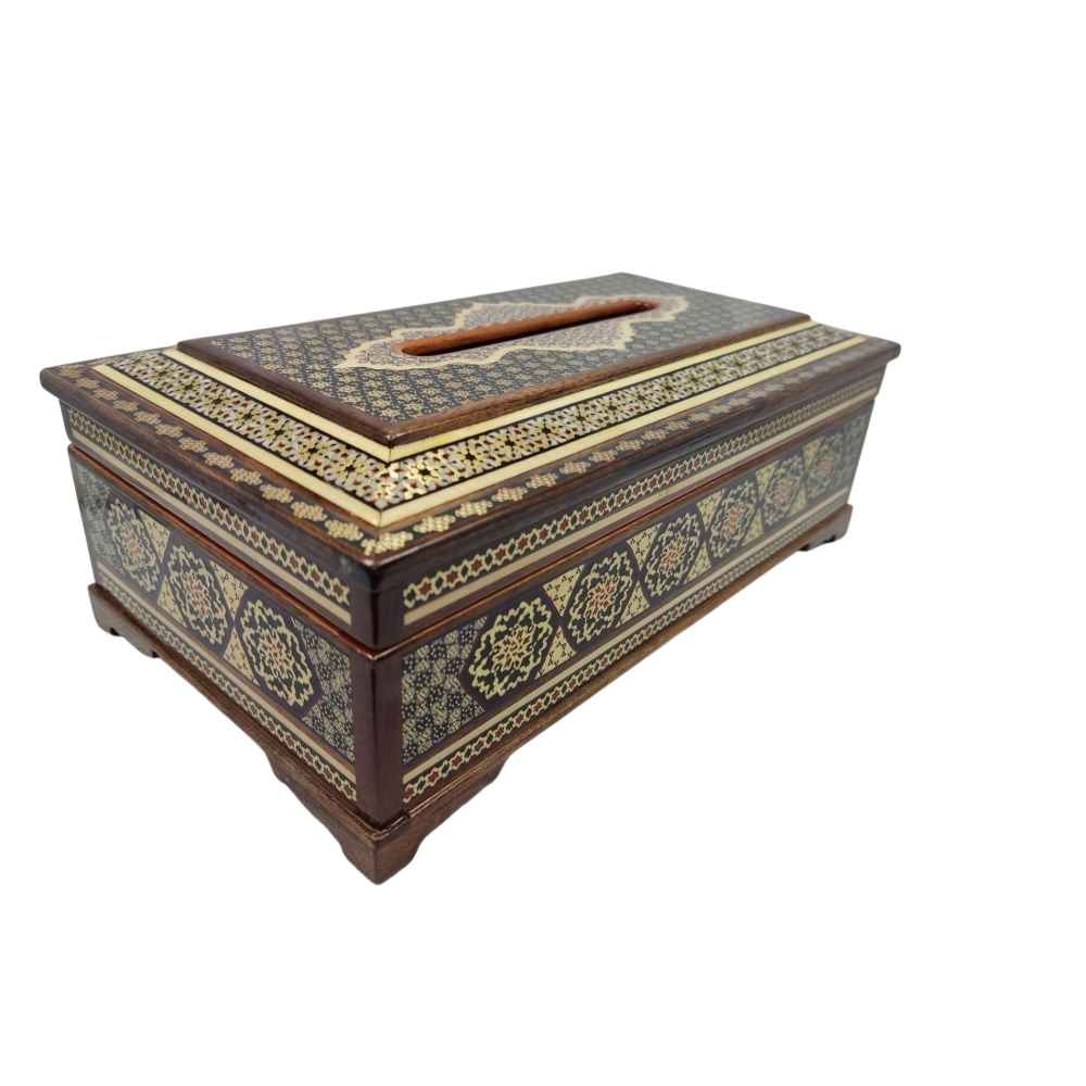 Handgefertigte persische Holz-Taschentuchbox – Khatamkari Parsa