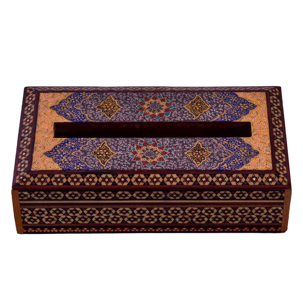 Handgefertigte persische Holz-Taschentuchbox – Khatamkari Parva