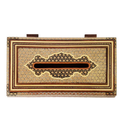 Handgefertigte persische Holz-Taschentuchbox – Khatamkari Sepid