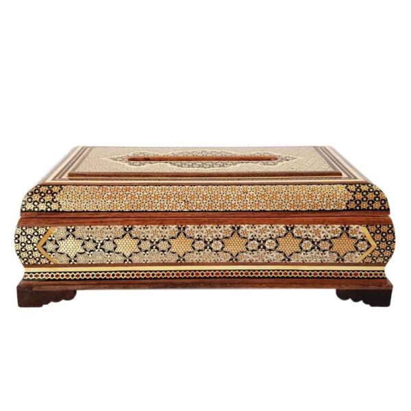 Handgefertigte persische Holz-Taschentuchbox – Khatamkari Sepid