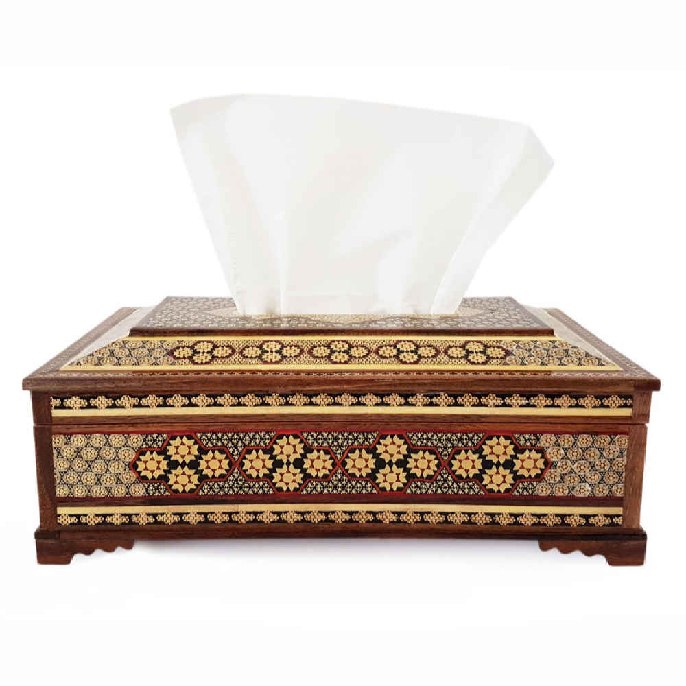 Handgefertigte persische Holz-Taschentuchbox – Khatamkari Toran