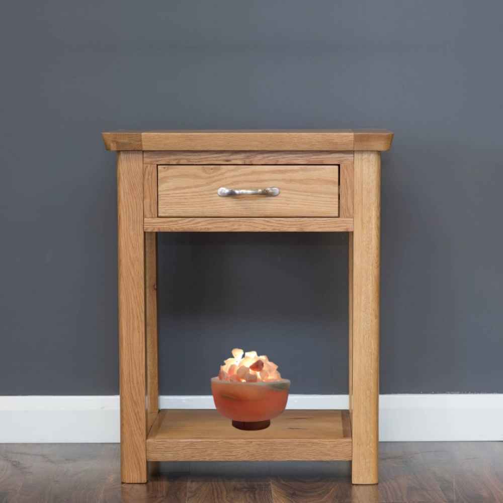 Persische Schüssel Salzlampe – Rima Modell mit Holzsockel und Salzkristallen