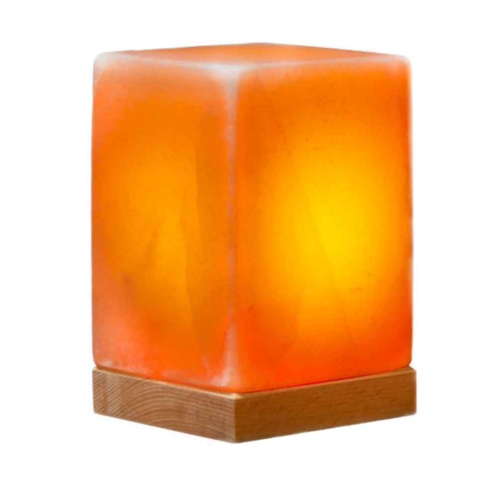 Persische Würfel-Salzlampe - Handgefertigtes Dara-Design mit Holzsockel