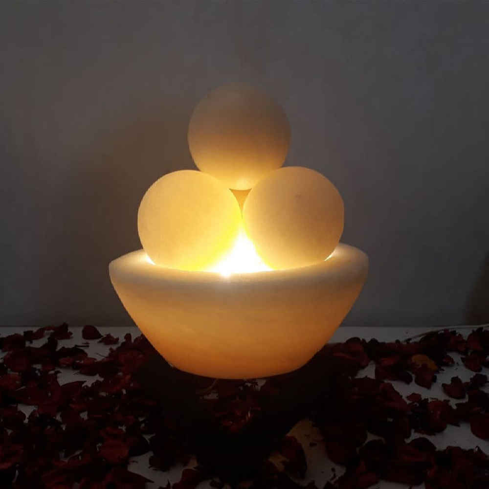 Persische Schüssel Salzlampe – Licht Modell mit runden Salzkristallen und Holzsockel