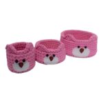 Set aus 3 Häkel-Aufbewahrungskörben Garn Modell Bär