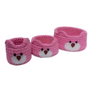 Set aus 3 Häkel-Aufbewahrungskörben Garn Modell Bär