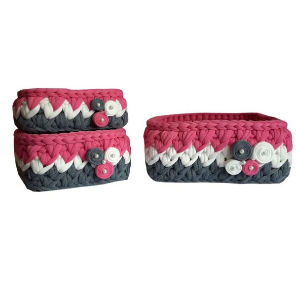 Set aus 3 Häkel-Aufbewahrungskörben Garn Modell Blume