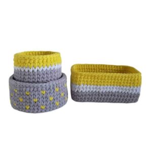 Set aus 3 Häkel-Aufbewahrungskörben Garn Modell Zitrone