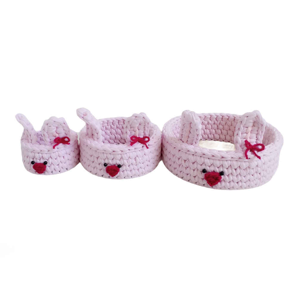 Set aus 3 Häkel-Aufbewahrungskörben Garn Modell Hase