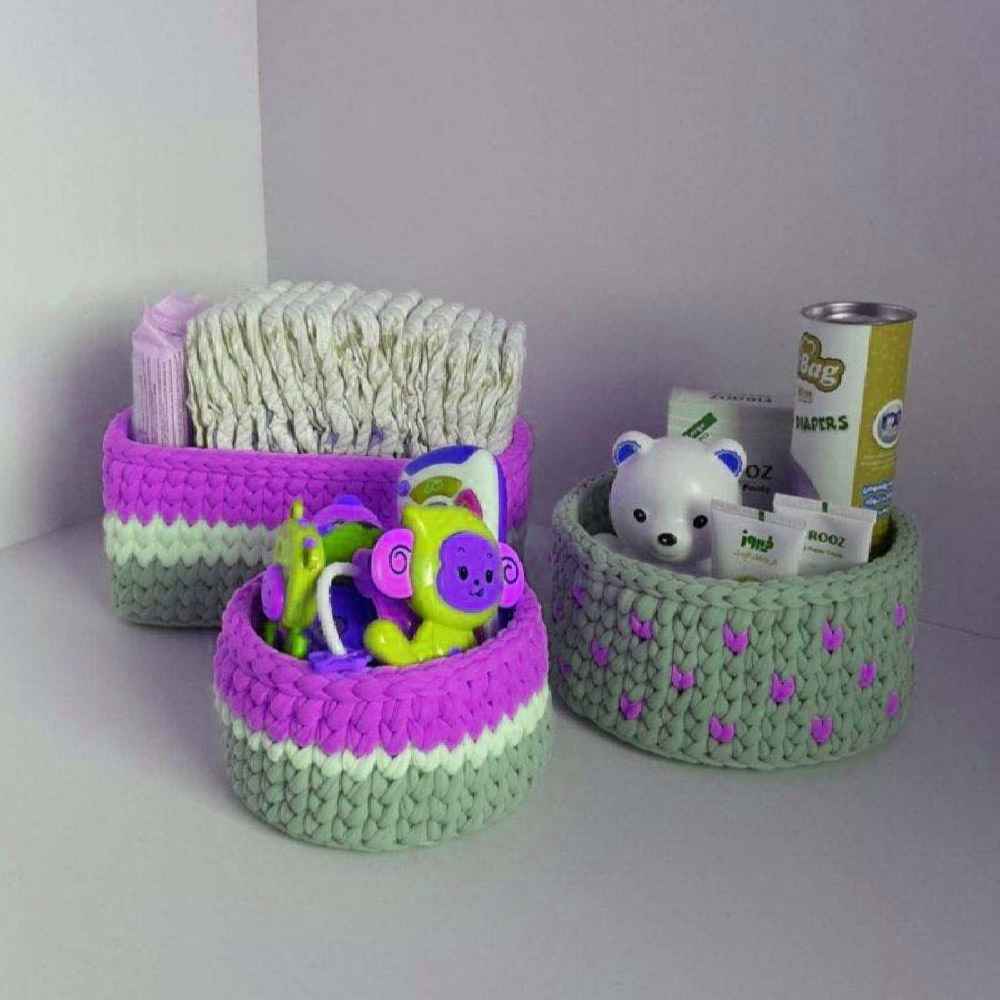 Set aus 3 Häkel-Aufbewahrungskörben Garn Modell Sana