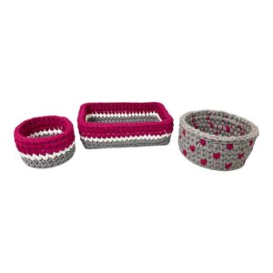Set aus 3 Häkel-Aufbewahrungskörben Garn Modell Violett