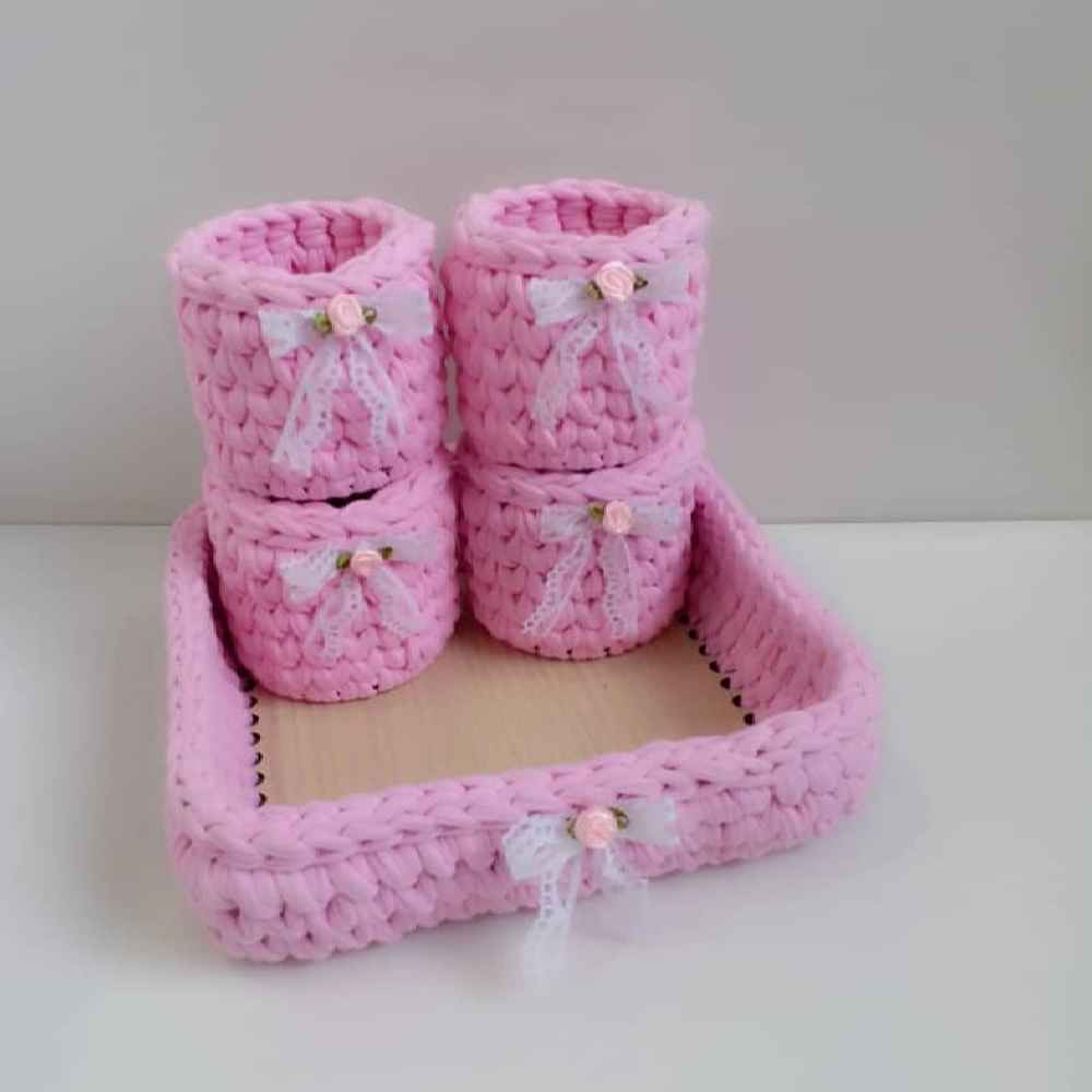 Set aus 5 Häkel-Aufbewahrungskörben Garn Modell Rima