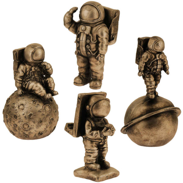 Set aus 4 dekorativen Astronauten-Figuren - Weltraum-Abenteuer-Skulpturen