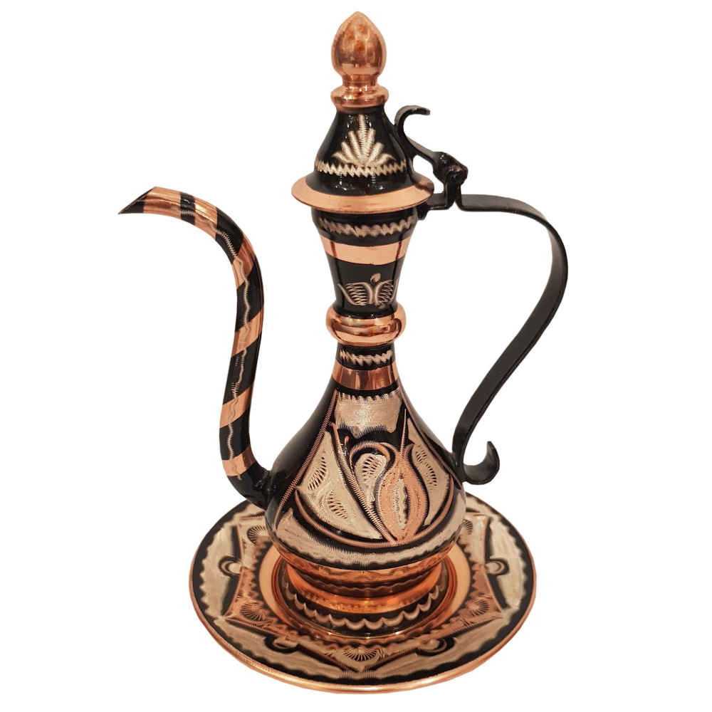 Set aus persischem Kupfer-Rosewater-Sprenger & Teller