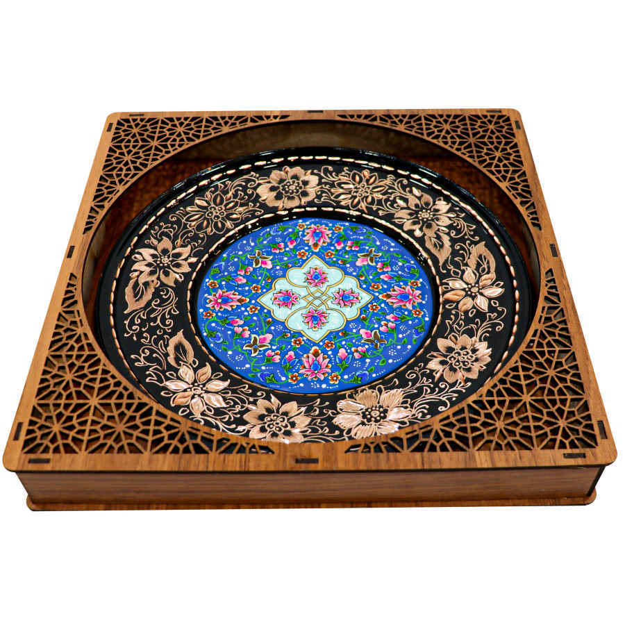 Persischer dekorativer Kupferteller graviert Honar Blumen