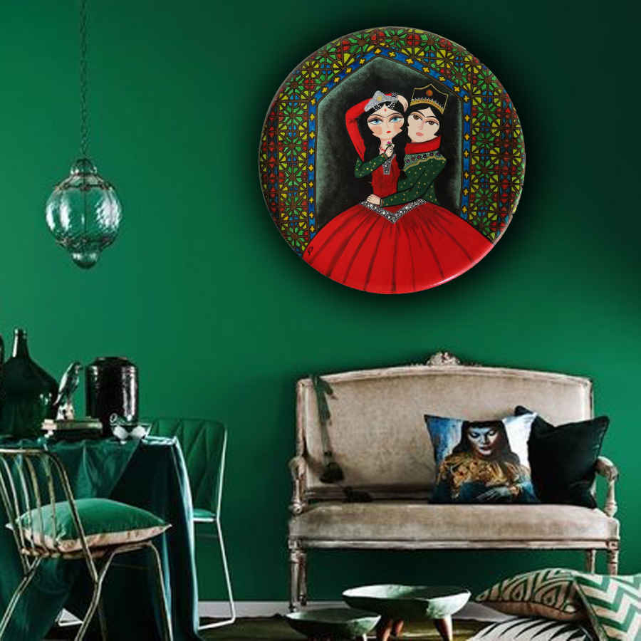 Persischer dekorativer Keramikteller handgemalt Ghajari