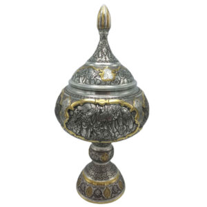 Handgefertigte persische Messing-Zuckerschale mit Deckel – Traditionell Graviert Tazhib