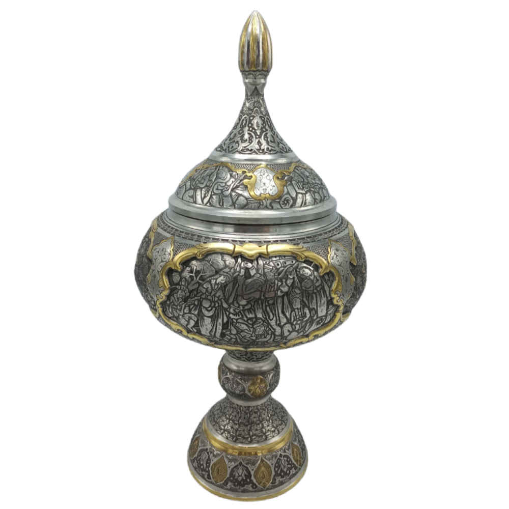 Handgefertigte persische Messing-Zuckerschale mit Deckel - Traditionell Graviert Tazhib