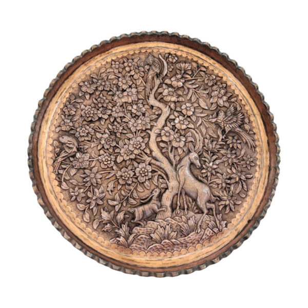 Dekoratives Kupfertablett, handgraviert mit persischem Kunsthandwerk und Ahoo-Muster