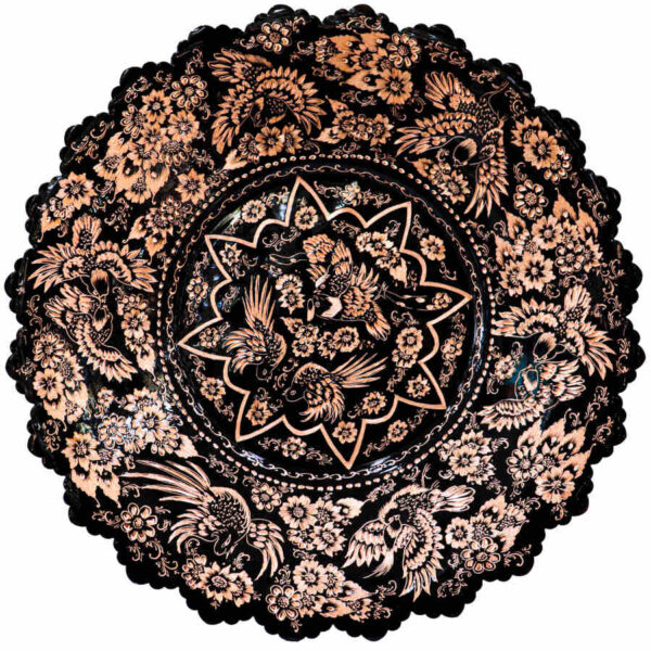 Dekoratives Kupfertablett, handgraviert mit persischem Kunsthandwerk und Honar-Muster