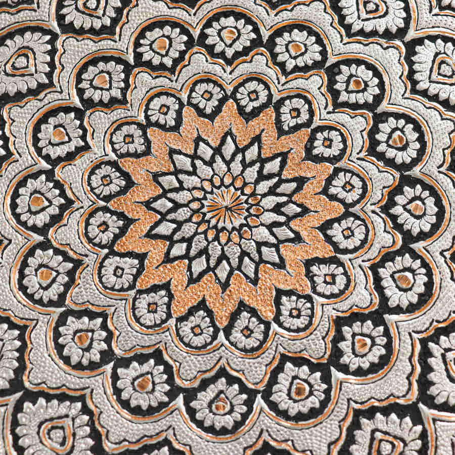 Dekoratives Kupfertablett, handgraviert mit persischem Kunsthandwerk und Khorshidi-Muster