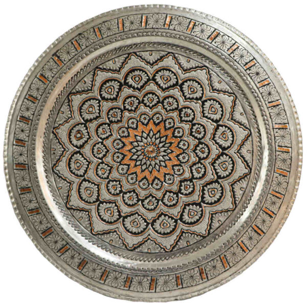 Dekoratives Kupfertablett, handgraviert mit persischem Kunsthandwerk und Khorshidi-Muster