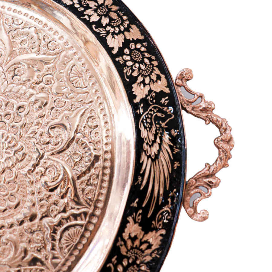 Dekoratives Kupfertablett, handgraviert mit persischem Kunsthandwerk, rund