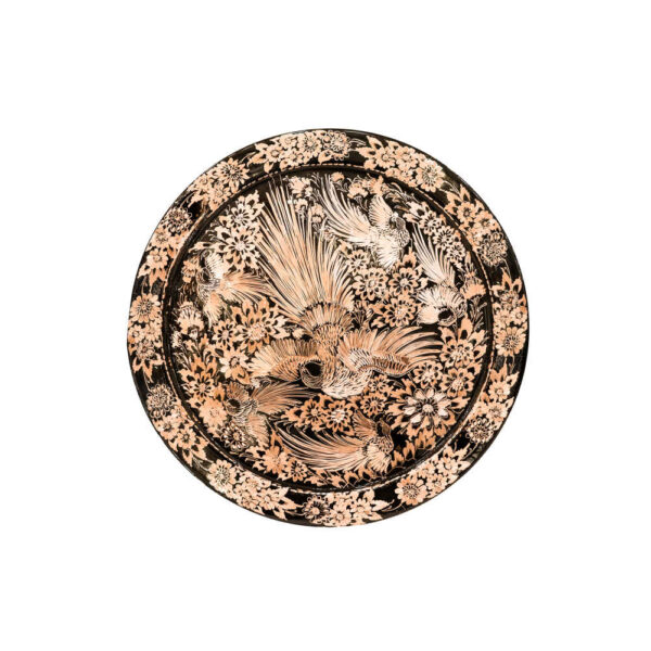 Dekoratives Kupfertablett, handgraviert mit persischem Kunsthandwerk und Shazdeh-Design