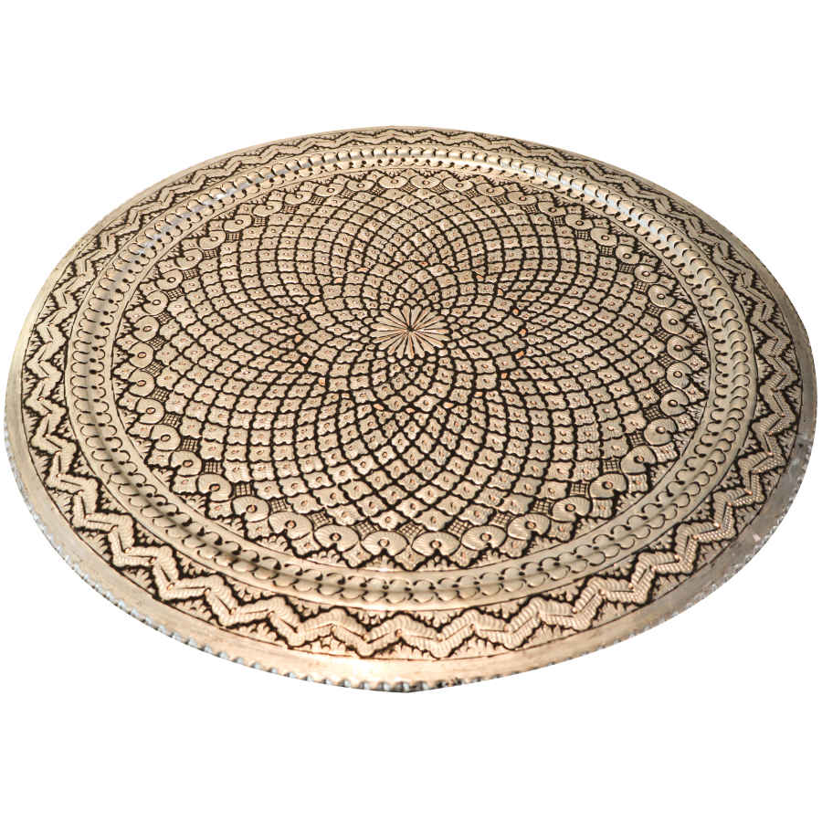 Dekoratives Kupfertablett, handgraviert mit persischem Kunsthandwerk und Sima-Design