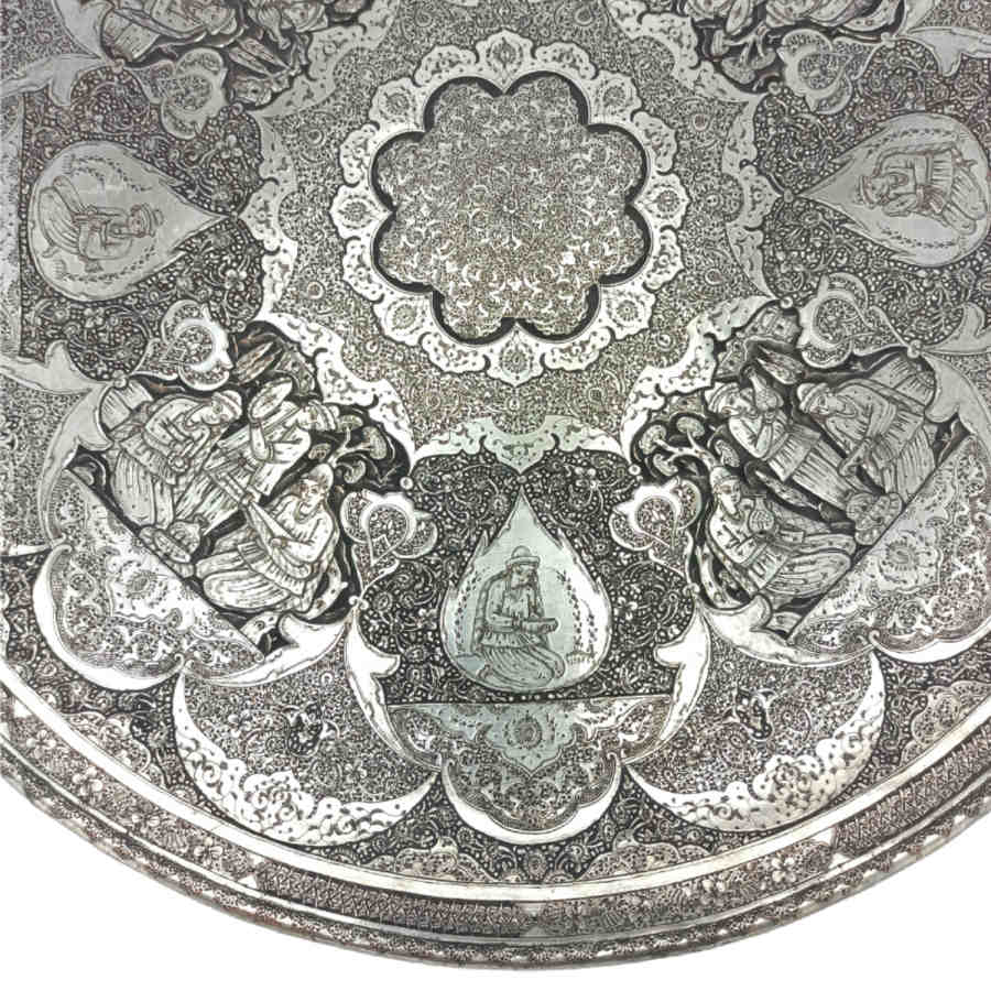 Dekoratives Kupfertablett, handgraviert mit persischem Kunsthandwerk und Tazhib-Design