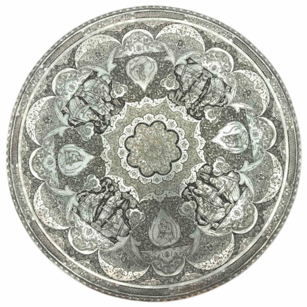 Dekoratives Kupfertablett, handgraviert mit persischem Kunsthandwerk und Tazhib-Design