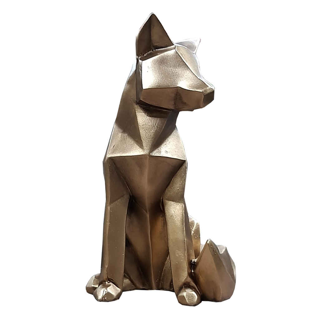 Geometrische goldene Fuchs-Figur im Kubismus-Stil – Einzigartige Kunstskulptur