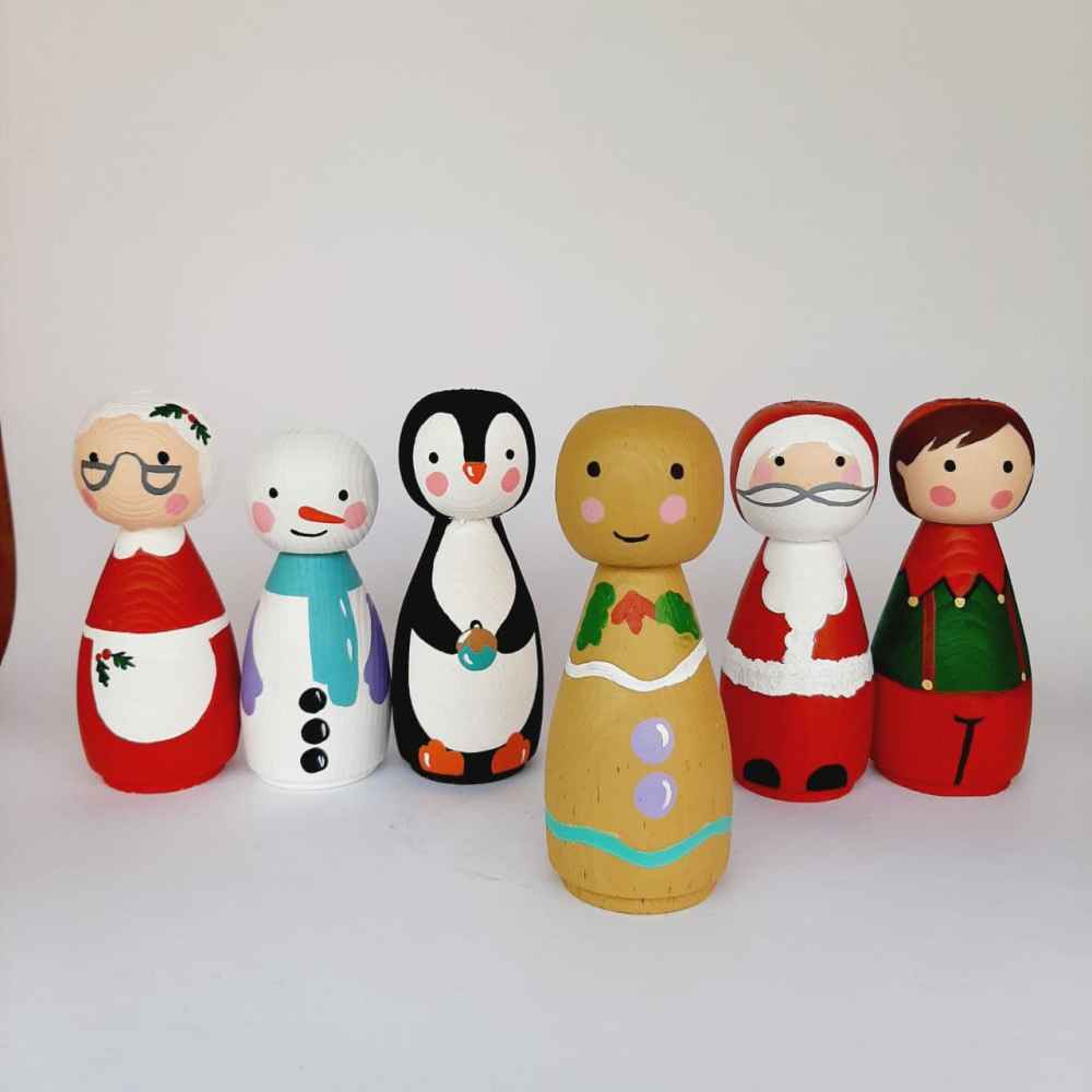 Handgefertigte Holz-Peg-Puppen – Weihnachten 02 | Festliche Holzfiguren
