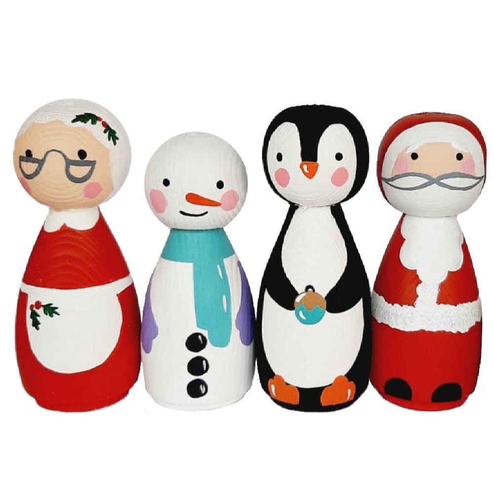 Handgefertigte Holz-Peg-Puppen - Weihnachten-Thema | Festliche Holzfiguren