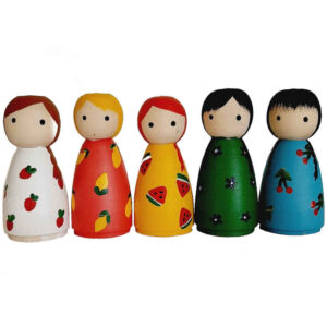Handgefertigte Holz-Peg-Puppen – Fruchtige Familie | Verspielte Holzfiguren