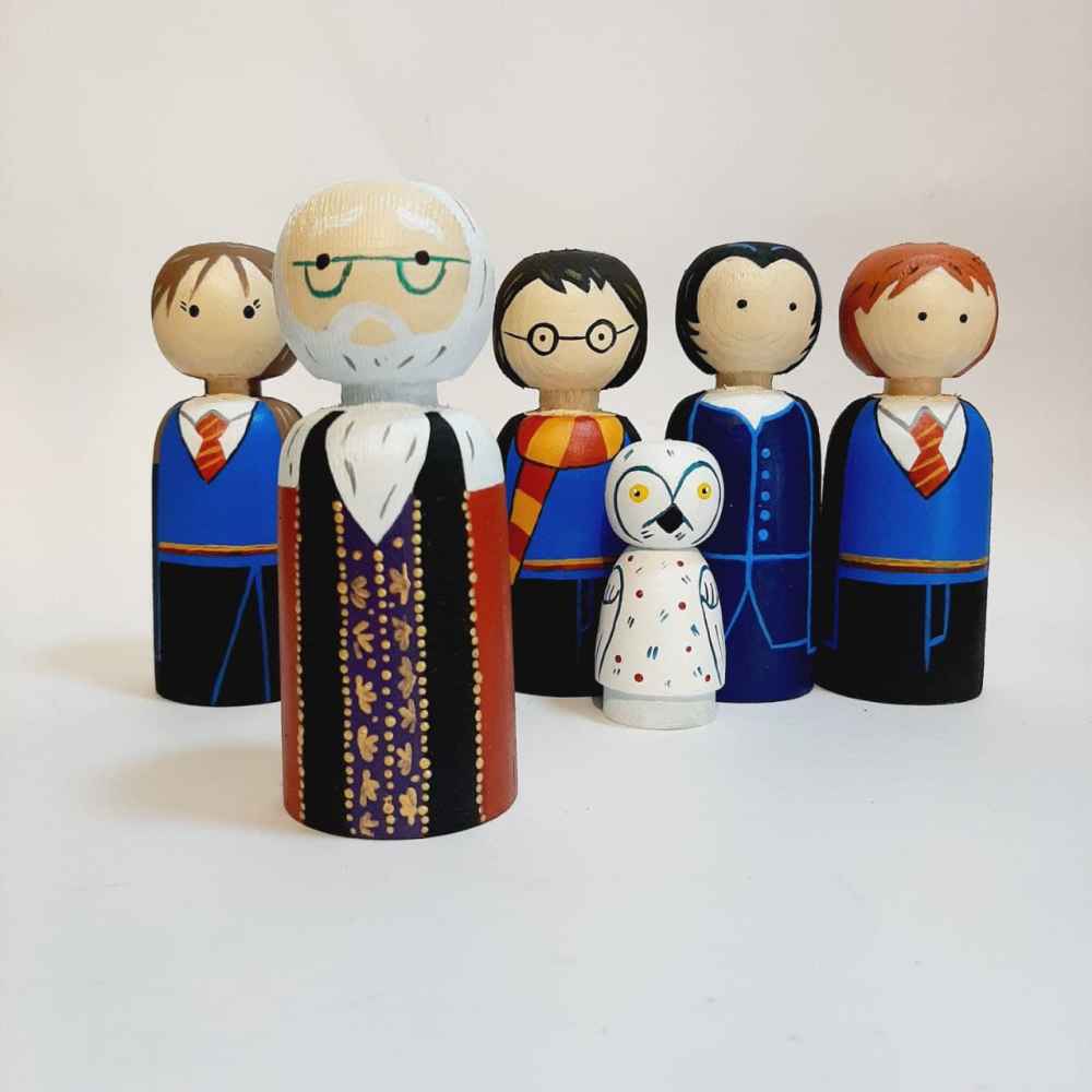 Handgefertigte Holz-Peg-Puppen – Harry Potter | Individuelle Zaubererfiguren