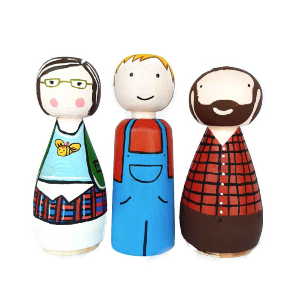 Handgefertigte Holz-Peg-Puppen - Meine Familie | Personalisierte Holzfiguren