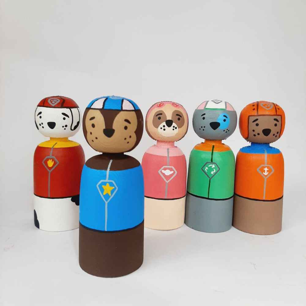 Handgefertigte Holz-Peg-Puppen – Paw Patrol | Individuelle Holz-Actionfiguren