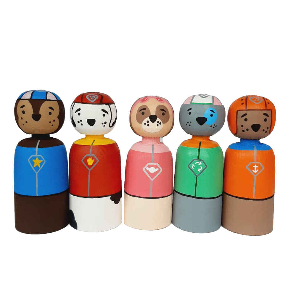 Handgefertigte Holz-Peg-Puppen - Paw Patrol | Individuelle Holz-Actionfiguren
