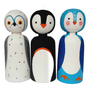 Handgefertigte Holz-Peg-Puppen – Pinguine | Charmante Figuren arktischer Tiere