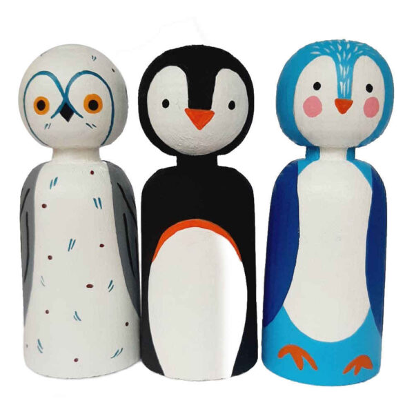 Handgefertigte Holz-Peg-Puppen - Pinguine | Charmante Figuren arktischer Tiere