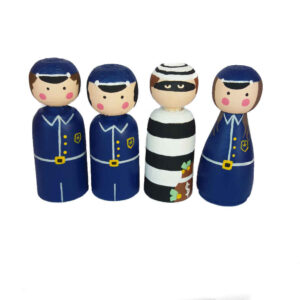 Handgefertigte Holz-Peg-Puppen – Polizei & Dieb | Abenteuerliche Holzspielzeuge
