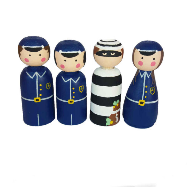 Handgefertigte Holz-Peg-Puppen - Polizei & Dieb | Abenteuerliche Holzspielzeuge