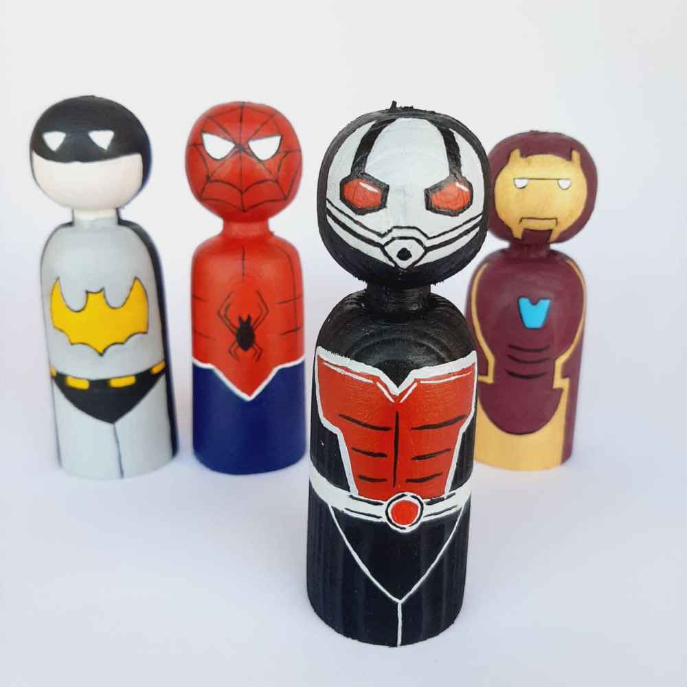 Handgefertigte Holz-Peg-Puppen – Superhelden 02 | Einzigartige Holzfiguren