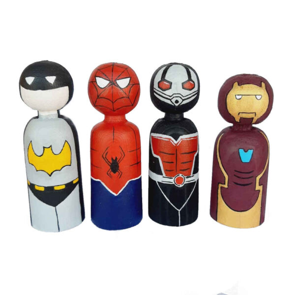 Handgefertigte Holz-Peg-Puppen - Superhelden 02 | Einzigartige Holzfiguren