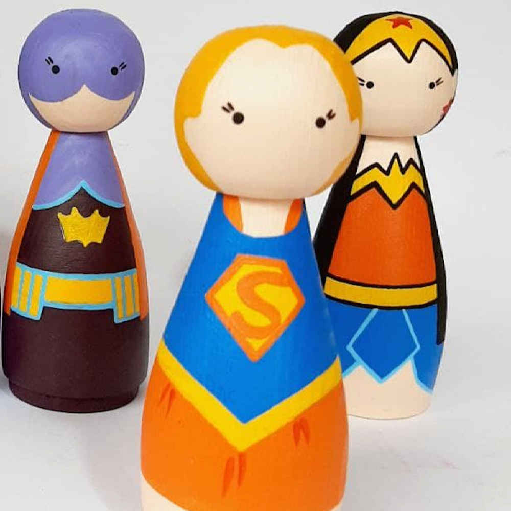 Handgefertigte Holz-Peg-Puppen – Superman | Einzigartige Superhelden-Figuren