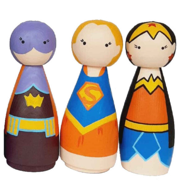 Handgefertigte Holz-Peg-Puppen - Superman | Einzigartige Superhelden-Figuren