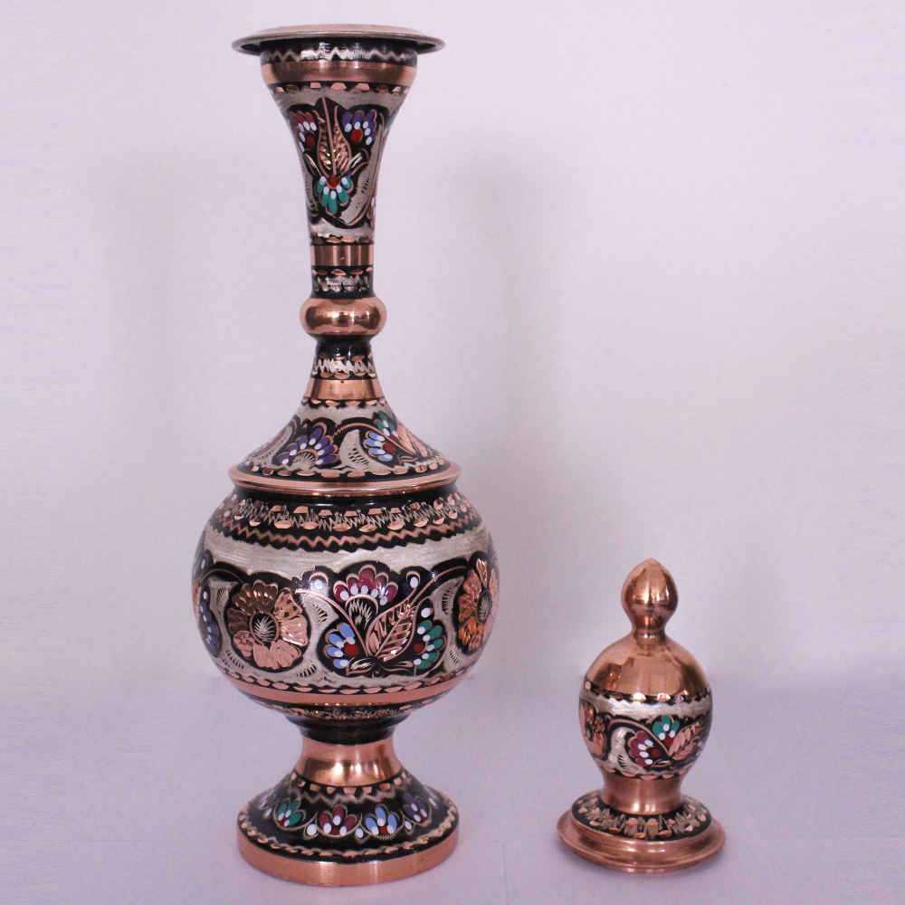Dekorative Kupferflasche – Persische Minakari Emaille Rima