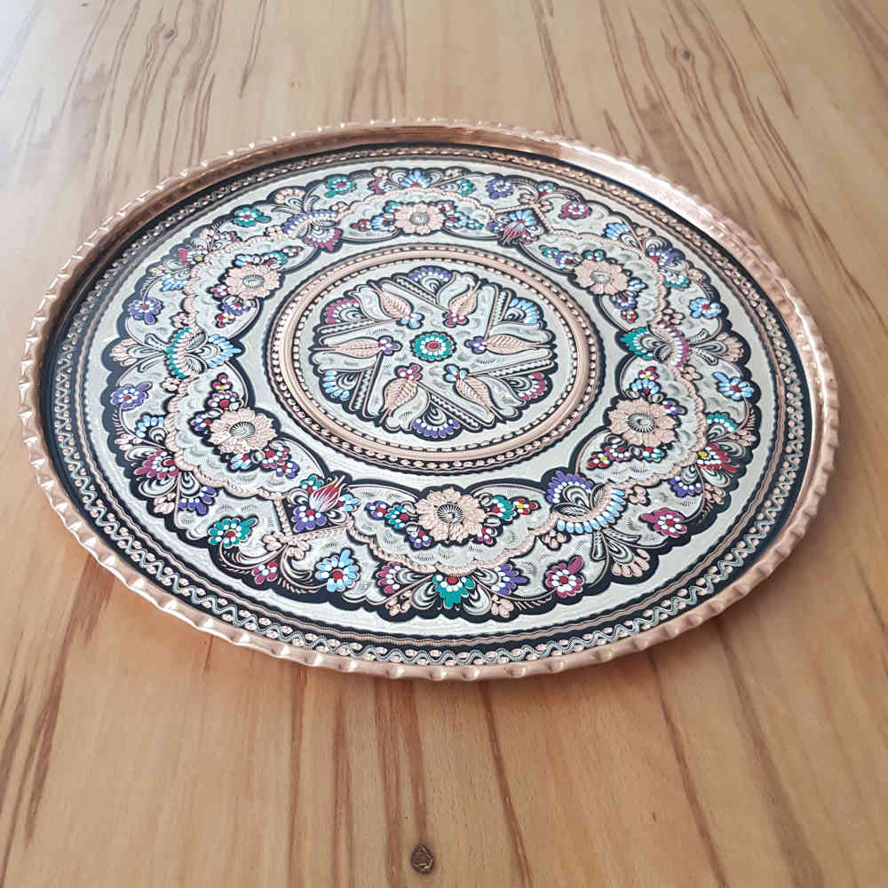 Dekoratives Kupfertablett, handgraviert mit persischem Kunsthandwerk und Darya-Muster
