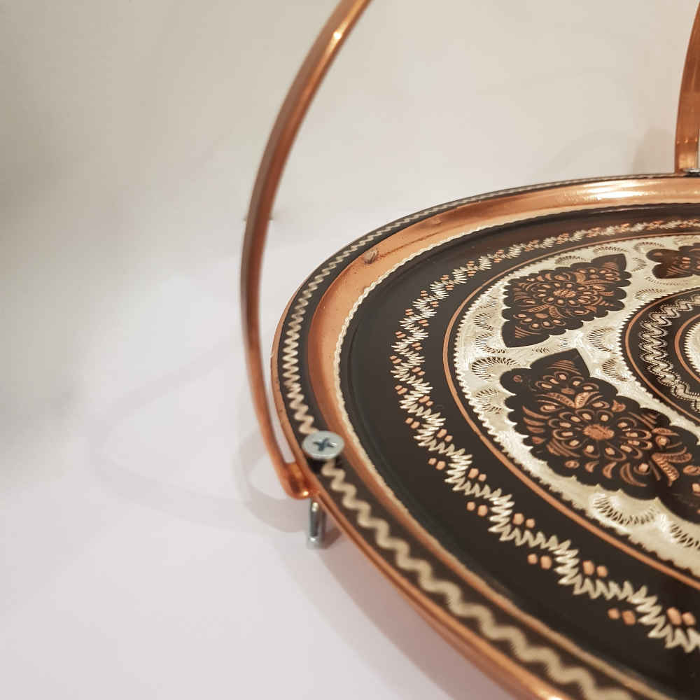 Dekoratives Kupfertablett, handgraviert & gehämmert mit persischem Kunsthandwerk und Maryam-Muster